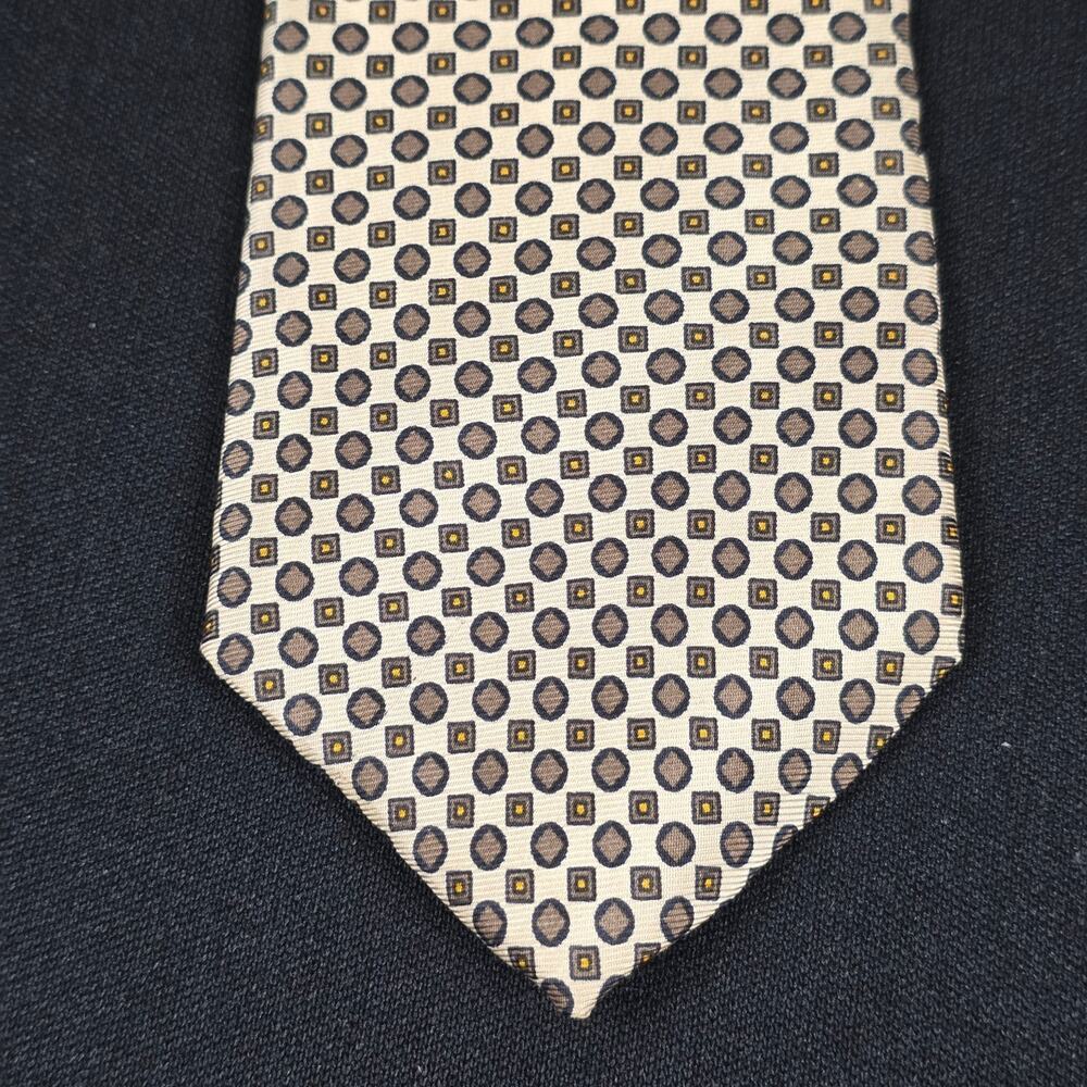 Dimitri Tie Men's Beige Brown Gold Geometric Pattern Silk